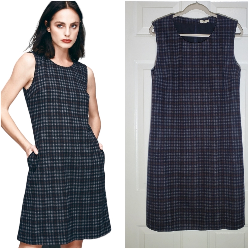 Peserico Wool Blend Plaid Sheath Dress Size 16 Mad For Plaid Classix Check